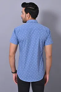 Mens Classic Printed Half Sleeves Blue Shirt-thumb4