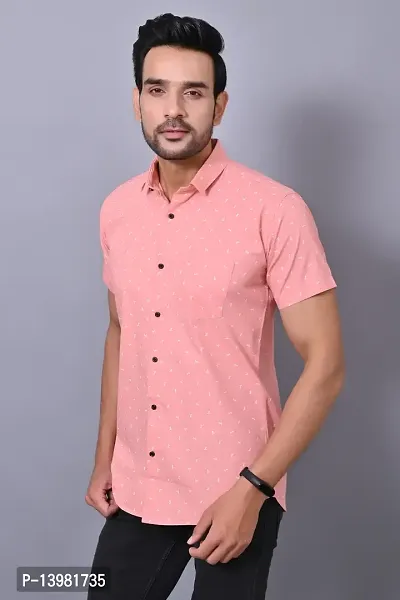 Men Cotton Printed Casual Half Sleeves Pink Shirt-thumb4