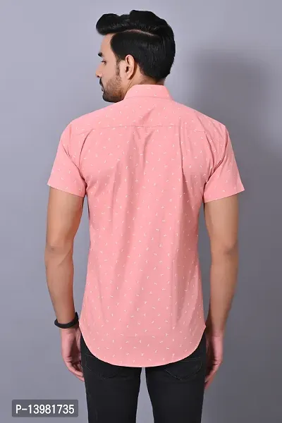 Men Cotton Printed Casual Half Sleeves Pink Shirt-thumb5