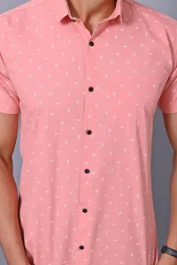 Men Cotton Printed Casual Half Sleeves Pink Shirt-thumb1