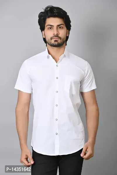 Mens Trendy Solid Half Sleeves White Shirt for Summer