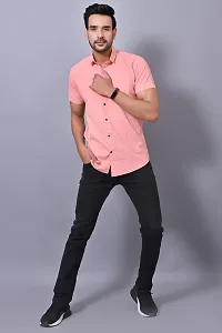 Men Cotton Printed Casual Half Sleeves Pink Shirt-thumb2