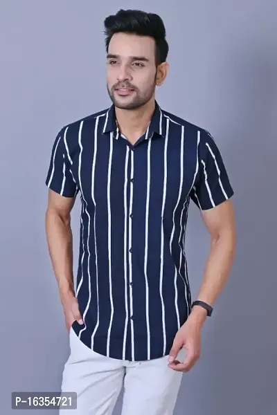 Comfy Retro Mens Dark Blue Lining Half Sleeves Shirt