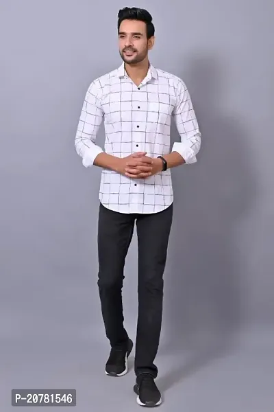 Tarun Collection Mens Slim Fit Full Sleeve White Color Check Print Casual Cotton Shirt.-thumb2