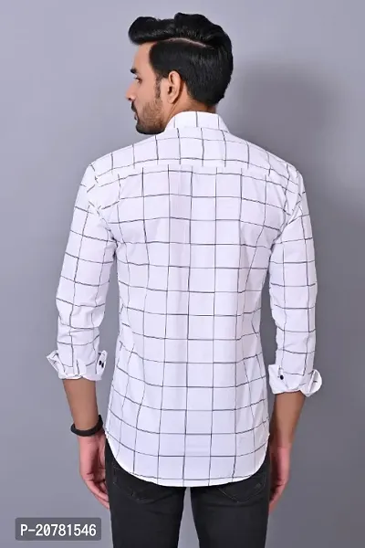 Tarun Collection Mens Slim Fit Full Sleeve White Color Check Print Casual Cotton Shirt.-thumb3