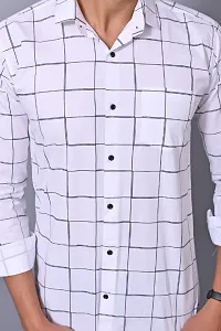 Tarun Collection Mens Slim Fit Full Sleeve White Color Check Print Casual Cotton Shirt.-thumb4