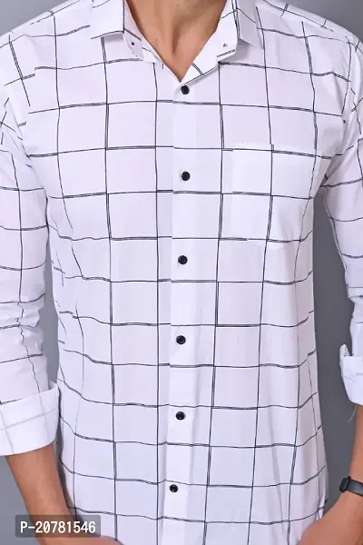 Tarun Collection Mens Slim Fit Full Sleeve White Color Check Print Casual Cotton Shirt.-thumb5