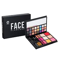 Professional Face Flawless Makeup Palette | 24 Colors Eyeshadow Palette, 3 Blusher, 3 Lipstick, 1 Eyeliner Pencil and 6 Bronze Highlighter with 4 Brush Set and Leather Case-thumb1