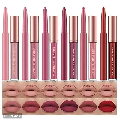 Lipstick + Lip Liner Pens Set, One Step Lips Makeup Sets Pigment Velvety Nude Lip Stain Waterproof Long Wear Lip Gloss Make up Gift Set (Set B)-thumb0