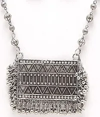 Hella Faishion Afghani Style Silver Oxidised Square Chain Pendant Necklace Set for Women  Girls-thumb2