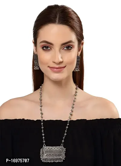 Hella Faishion Latest Stylish Traditional Oxidised Silver Necklace Jewellery Set for Women