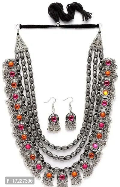 Hella Faishion Latest Stylish Fancy Oxidised Silver Tribal Necklace Jewellery Set