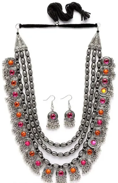 Hella Faishion Latest Stylish Fancy Oxidised Tribal Necklace Jewellery Set