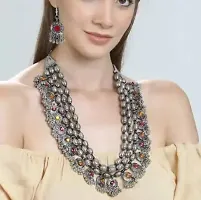 Hella Faishion Latest Stylish Fancy Oxidised Silver Tribal Necklace Jewellery Set-thumb1