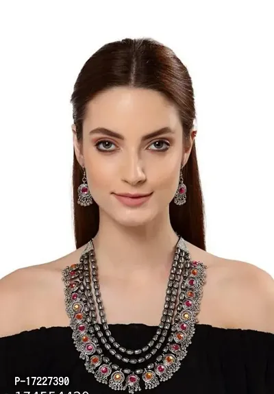 Hella Faishion Latest Stylish Fancy Oxidised Silver Tribal Necklace Jewellery Set-thumb3