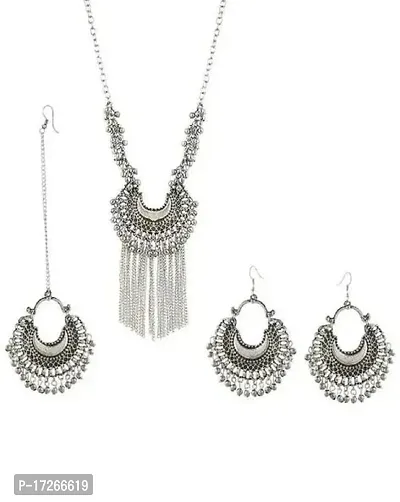 Hella Faishion Afghani Turkish Style Vintage Oxidised German Silver neckace Set for women.-thumb0