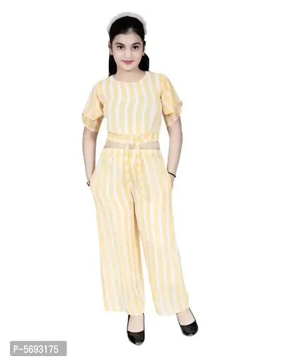 Trendy Cotton Blend Stretchable Top with Bottom Set for Girl