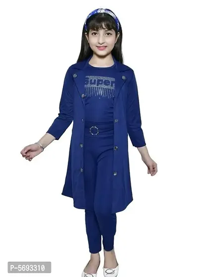 Trendy Cotton Blend Stretchable Top with Pant and Removable Shrug Set for Girl