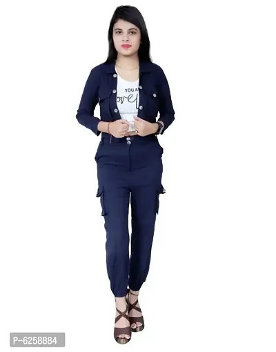 STRETCHABLE THREE PIECE DRESS. TOP CARGO TROUSER WITH JACKET