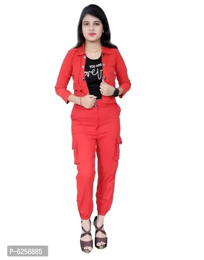 STRETCHABLE THREE PIECE DRESS. TOP CARGO TROUSER WITH JACKET