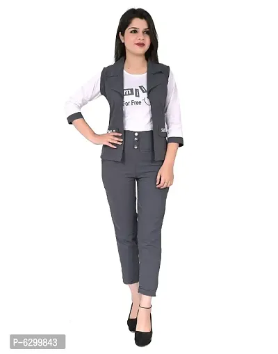 IMPORTED STRETCHABLE THREE PIECE DRESS. TOP PANT WITH REMOVABLE JACKET