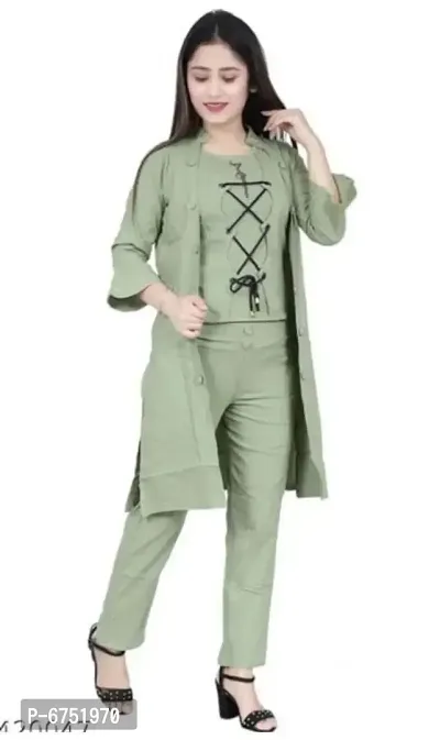 IMPORTED STRETCHABLE WOMEN THREE PIECE DRESS. TOP PANT WITH REMOVABLE SHRUG.