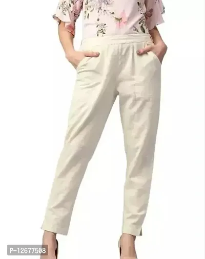 Comfy Cotton Blend Beige Trouser For Women-thumb0