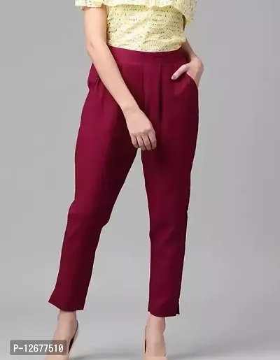 Comfy Cotton Blend Maroon Trouser For Women-thumb0