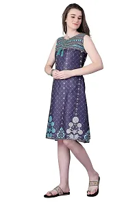 Satinostitch Women's  Girl's Cotton Knee Length A-Line Indo Western Dress Printed Blue Sketer (M)-thumb1
