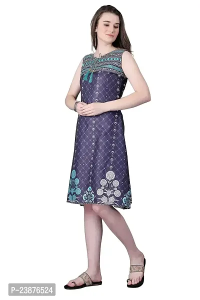 Satinostitch Women's  Girl's Cotton Knee Length A-Line Indo Western Dress Printed Blue Sketer (M)-thumb2