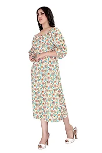 Satinostitch Women's Maxi/Full Length A-line Dress in Musline Flower Print with Square Neck and Puffy Sleeve Western Flared Dress (L) Cream-thumb2