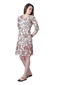 Satinostitch Women's Crepe Multi Color Flower Print Western Sweetheart Neck, A-Line Knee Length Dress for Women, Puff Sleeve Dress (Peach) (S)-thumb1