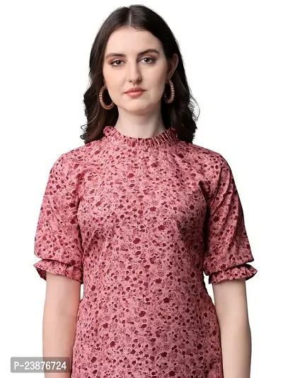 Satinostitch Women's Casual Puff Sleeves Printed Ruffled Collor Floral Top for Office Wear, Casual Wear,Top for Women/Girls Top (Peach) (Medium)