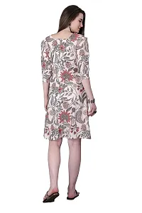 Satinostitch Women's Crepe Multi Color Flower Print Western Sweetheart Neck, A-Line Knee Length Dress for Women, Puff Sleeve Dress (Peach) (S)-thumb3