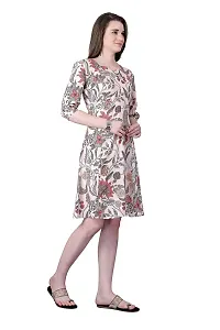 Satinostitch Women's Crepe Multi Color Flower Print Western Sweetheart Neck, A-Line Knee Length Dress for Women, Puff Sleeve Dress (Peach) (S)-thumb2
