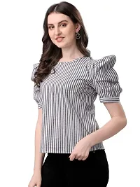 Satinostitch Women's Cotton Blend Puff Sleeve Top Round Neck Balloon Bishop Sleeve Elegant Casual Top for Womens/Girls-thumb4