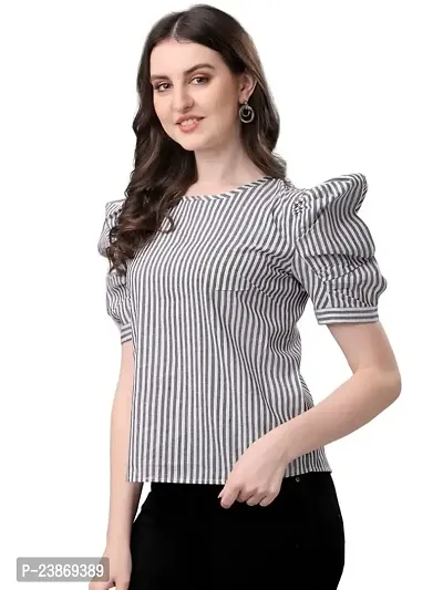 Satinostitch Women's Cotton Blend Puff Sleeve Top Round Neck Balloon Bishop Sleeve Elegant Casual Top for Womens/Girls-thumb5