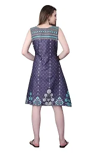 Satinostitch Women's  Girl's Cotton Knee Length A-Line Indo Western Dress Printed Blue Sketer (M)-thumb4
