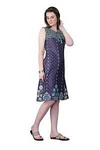 Satinostitch Women's  Girl's Cotton Knee Length A-Line Indo Western Dress Printed Blue Sketer (M)-thumb3