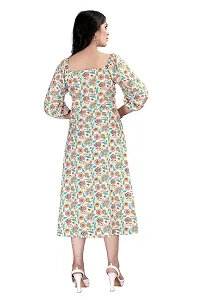 Satinostitch Women's Maxi/Full Length A-line Dress in Musline Flower Print with Square Neck and Puffy Sleeve Western Flared Dress (L) Cream-thumb4