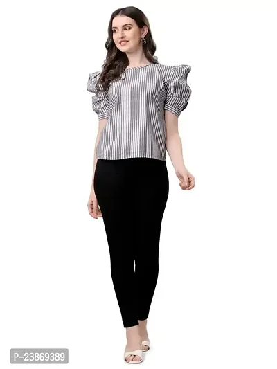 Satinostitch Women's Cotton Blend Puff Sleeve Top Round Neck Balloon Bishop Sleeve Elegant Casual Top for Womens/Girls-thumb3