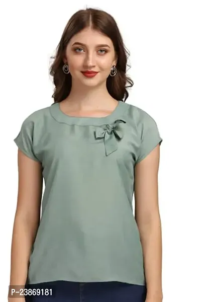 Satinostitch Women's Muslin Fabric Slim Straight Fit Short Sleeve Ladies Fancy Summer Top for Girl Stylish Latest Trendy Design Western (Green) (Medium)