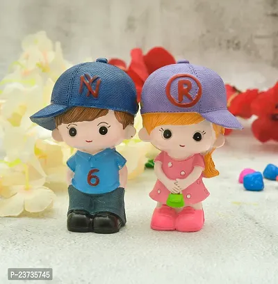 Cute Cap Wearing Boy and Girl Couple Miniature Statue Showpiece Figurine for Home Decor Living Room Bedroom Gift Pack of 2-thumb0