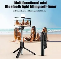 Selfie Stick with Light and Mirror Bluetooth  with 2 Level LED Fill Light  -  Black-thumb1