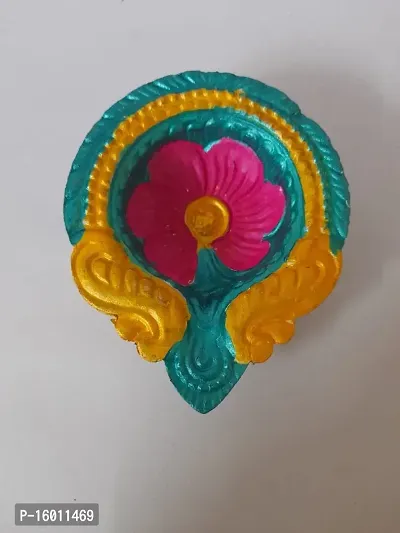 Radha Krishna Agriculture? Clay Mitti Diyas Colourful Decorative Terracotta Diwali, Navratri Decoration Items for Home Office,Traditional Diya for Pooja Lights Multicolour (Set of 02)-thumb2