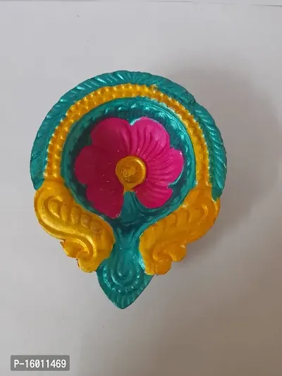 Radha Krishna Agriculture? Clay Mitti Diyas Colourful Decorative Terracotta Diwali, Navratri Decoration Items for Home Office,Traditional Diya for Pooja Lights Multicolour (Set of 02)