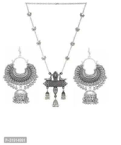 Stylish Silver Alloy Agate Oxidized  Jewellery Set For Women Set of 1