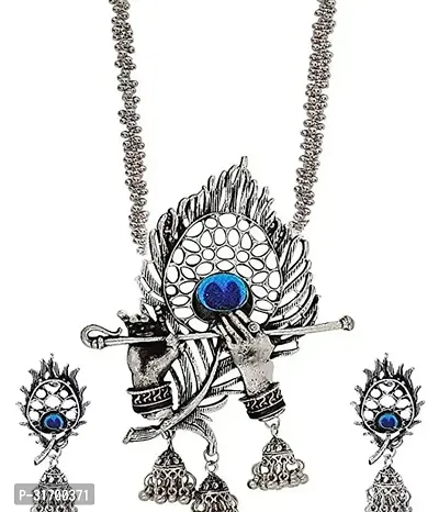 Gemocracy Exclusive Radha Krishna Necklace Set with Earrings for Women Girls-thumb2