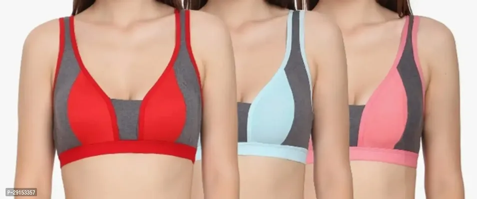 Stylish Multicoloured Cotton Blend Colourblocked Bras For Women Pack Of 3-thumb0