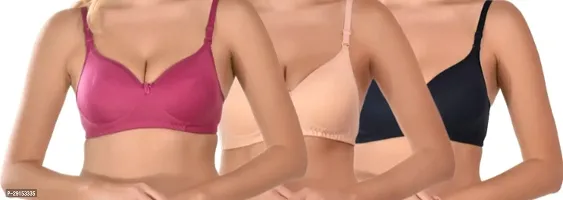 Stylish Multicoloured Cotton Blend Solid Bras For Women Pack Of 3-thumb0